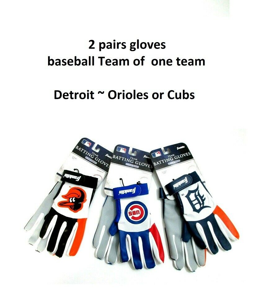 Franklin Baseball Batting Gloves Youth Sz M Detroit / Orioles / Cubs 2 Pack