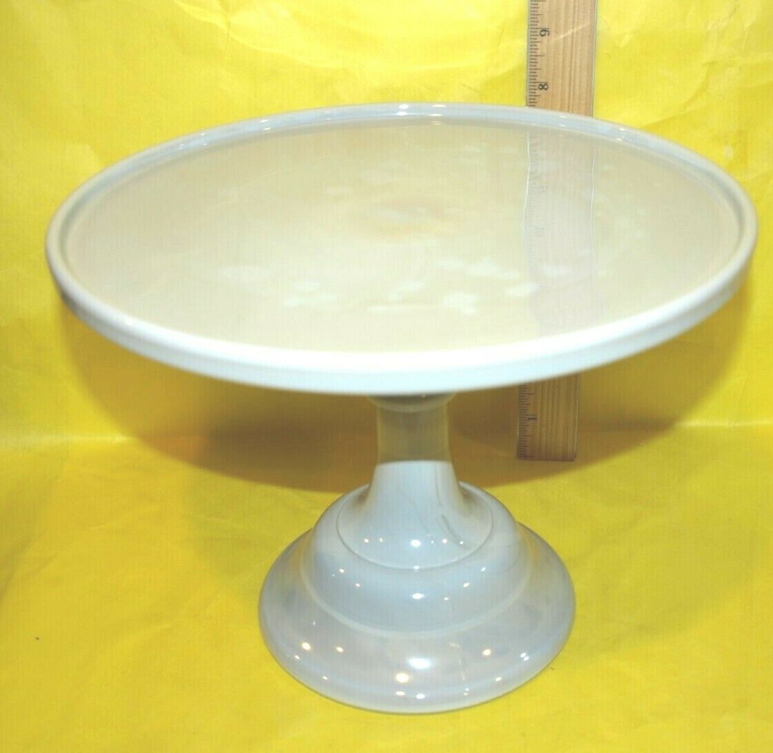Mosser Glass 10" Gray Marble Pedestal Cake / Pastry Stand Plate, New Open Box