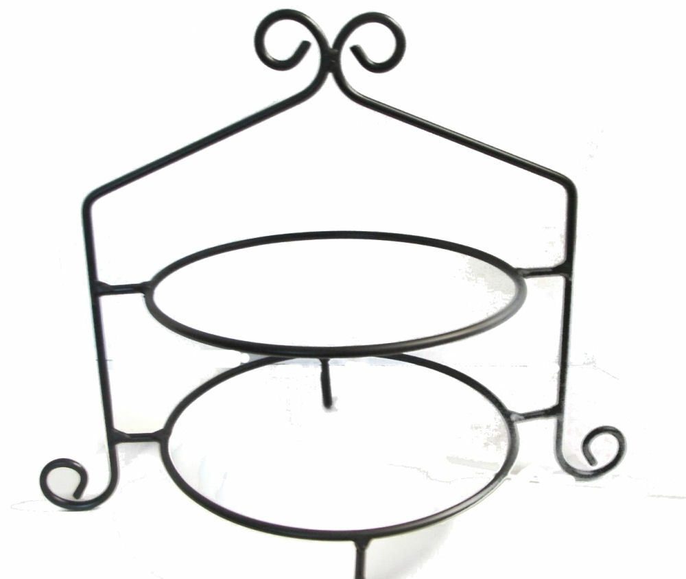 Black Wrought Iron Cupcake Cake Pie Plate Holder Double Rack 2 Tier Stand Usa
