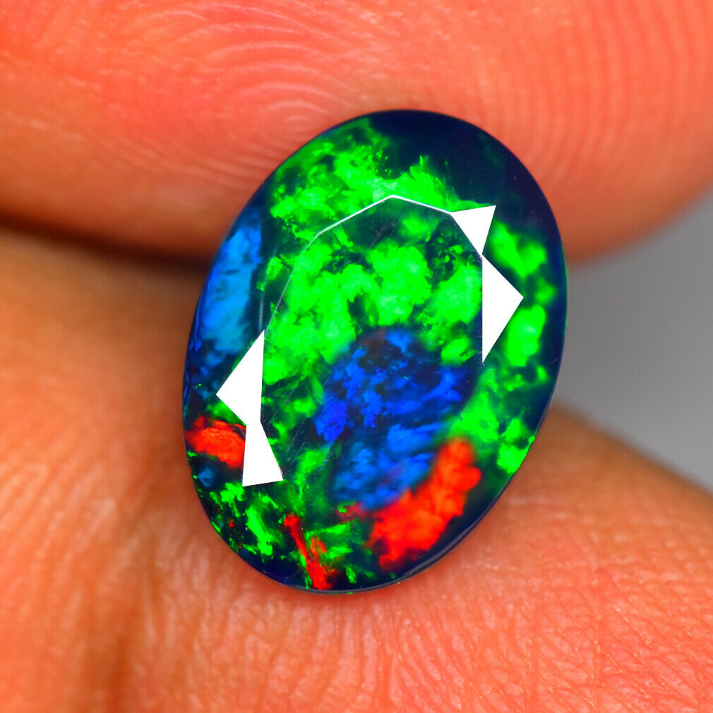 2.05ct Oval Romantic 3d Electric Blue Flash Pattern Natural Welo Black Opal Gems