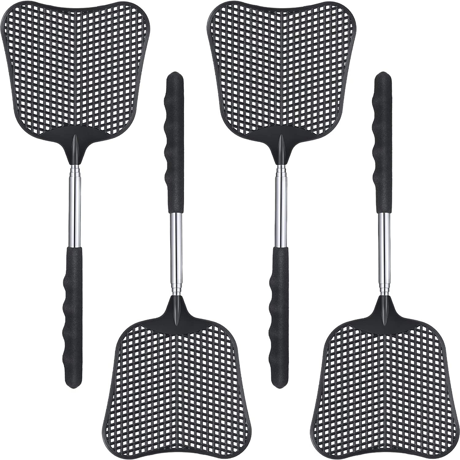 4 Pieces Plastic Fly Swatters Telescopic Handle Swatters Black Fly Swatters With