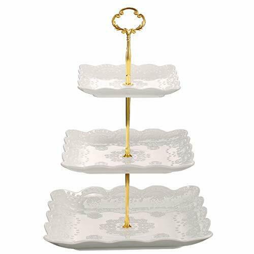 3 Tier Porcelain Cupcake Stand, Tiered Serving Cake Stand, Square A-white