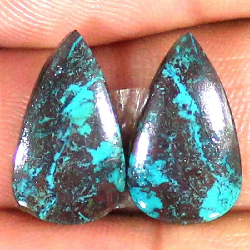 100% Natural Blue Azurite Pair 17.25 Cts Pear Cabochon 11x19x4 Mm Gemstones