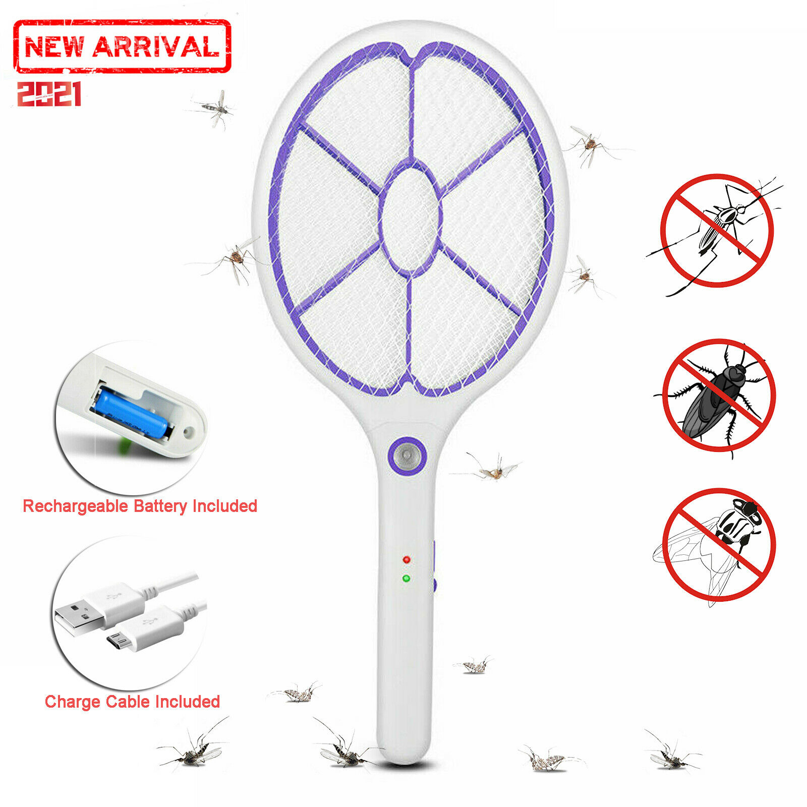 Electronic Rechargeable Fly Swatter Mosquito Racket Bug Zapper Mosquito Killer