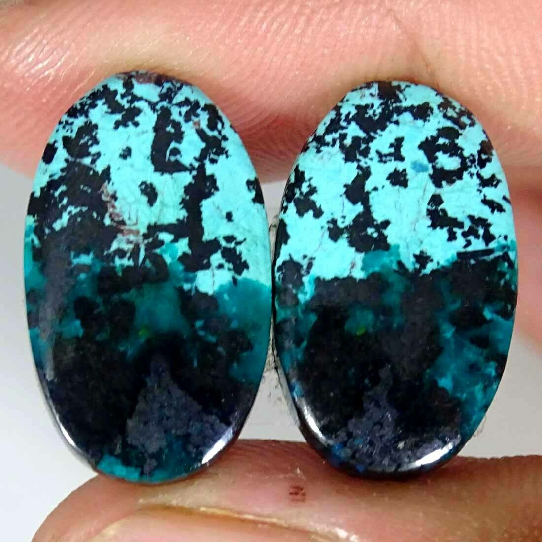 26.70cts Natural Azurite Oval Pair Cabochon Loose Gemstone