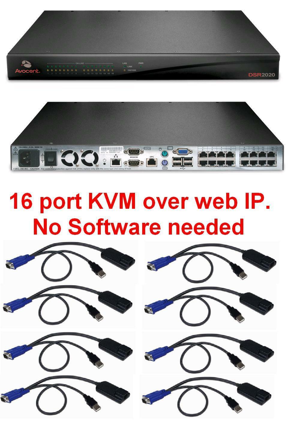 Avocent Dsr2020 16 Port Kvm Over Ip Switch Tested + 8 X Dsriq-usb Cable Modules