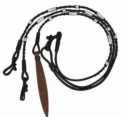Black Leather Braided Rawhide Romal Romel Reins W/ Silver + Leather Quirt