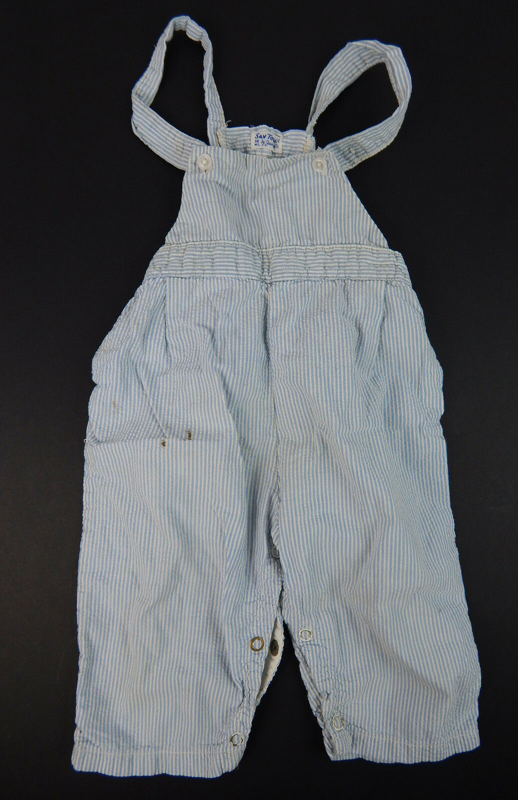 1950's Vintage Santone Blue Striped Cotton Suspender Shorts Toddler Size 18mo.