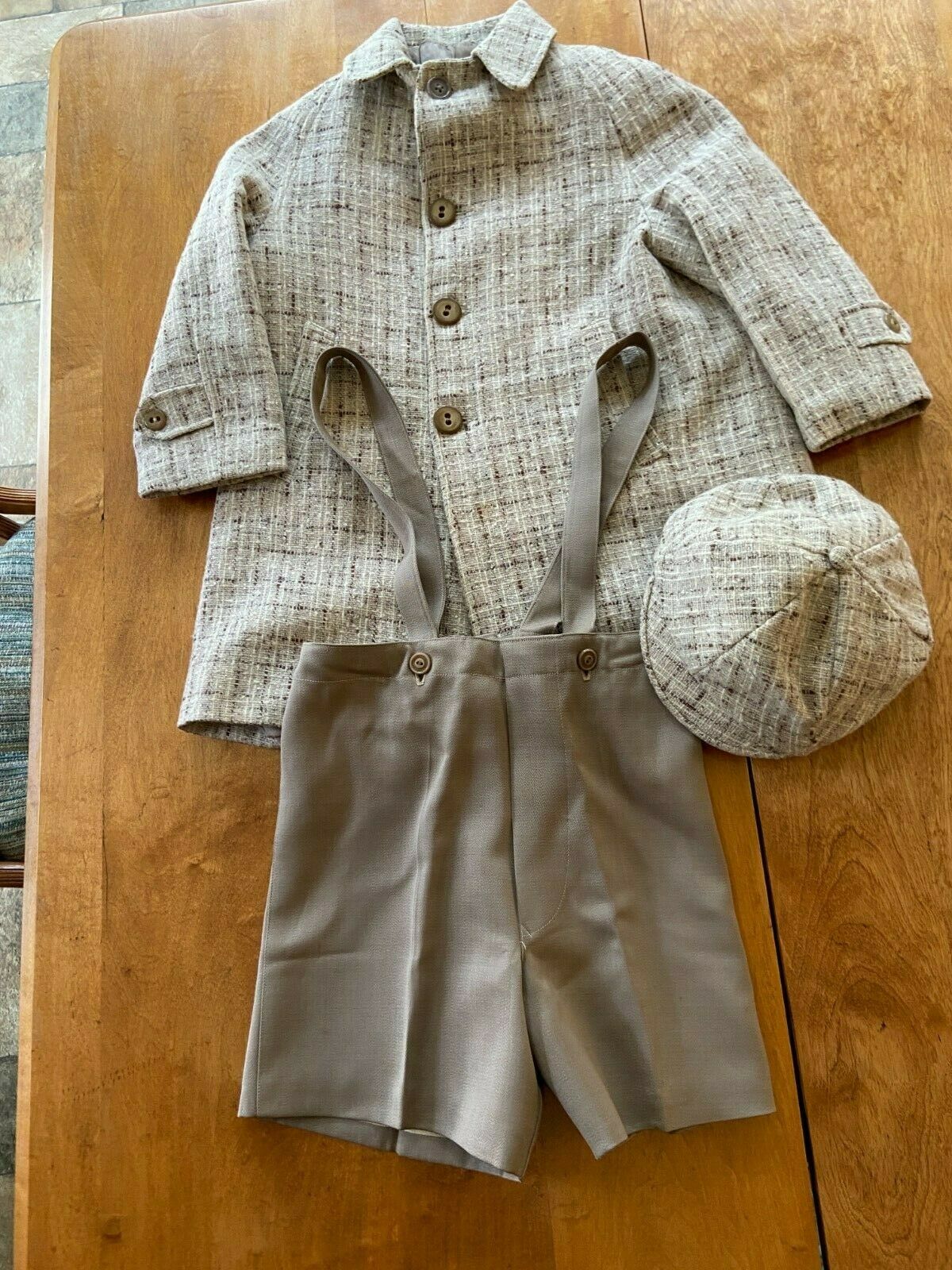 Little Boys Vtg 1950s-1960s Dress Coat W/ Cap And Short Pants Set  Sz 4-5 ?