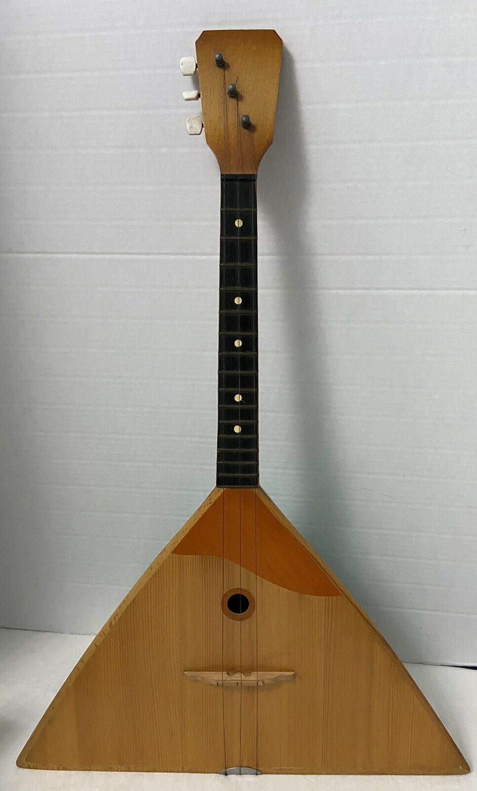 Vintage Russian Balalaika Triangular Wood 3 String Guitar Dated 1975