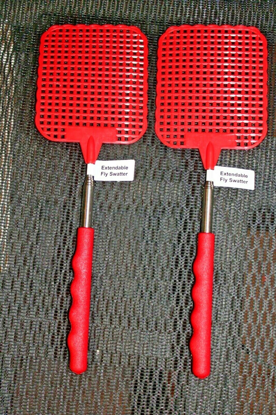 Lot 2 Pc New Extendable Red Smooth Touch Fly Swatter Telescopic Extends 21”