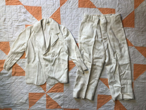 Vintage 40’s 50’s Cream White Suit Jacket And Pants Pleated Sack Chore Boys Kids
