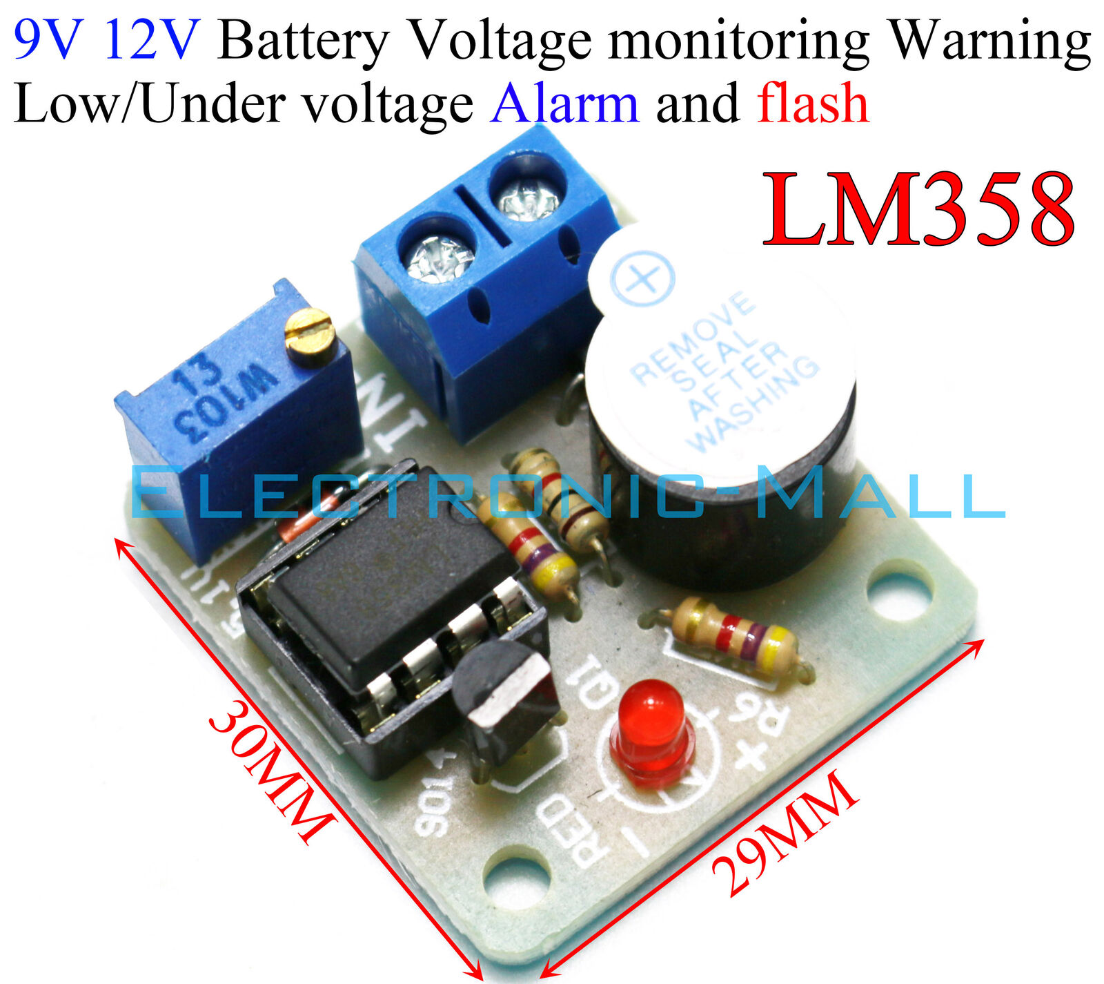 Lm358 9v 12v Accumulator Battery Protector Light Sound And Alarm Indicator Board