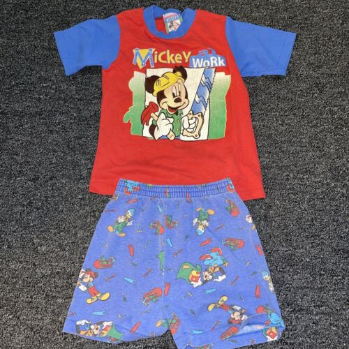 Vintage Disney Mickey Mouse Kids 2 Piece Mickey At Work  Red Blue