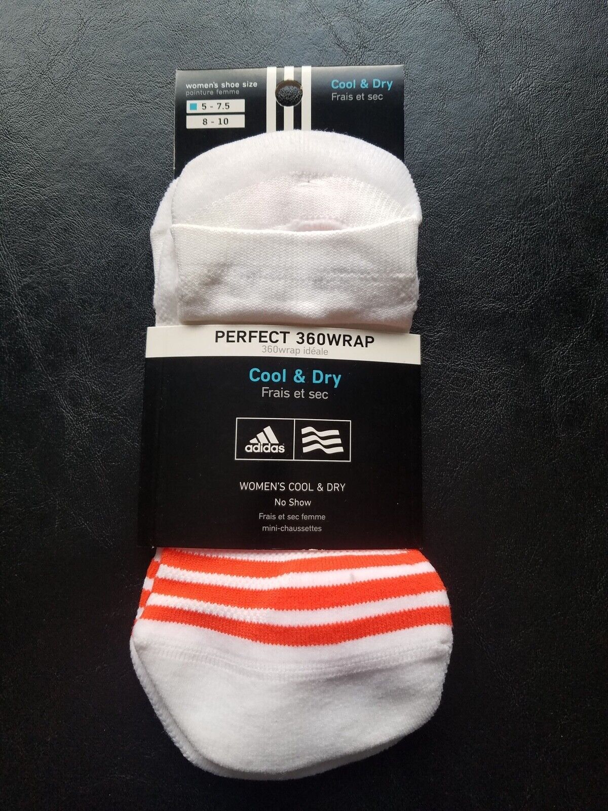 1 Pair New Women's Adidas No Show Socks, Size: 5-7.5, Color: White/orange (a6)