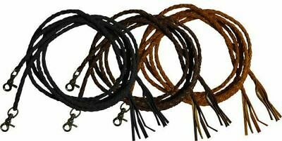 Braided Leather Western 6 1/2 Ft  Split Reins With Scissor Snap Ends & Tassels
