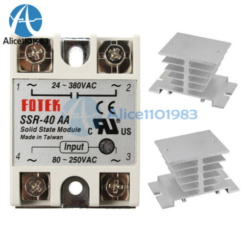 Ssr-40aa 40a Solid State Relay Module 80-250v Ac / 24-380v Ac + Heat Sink