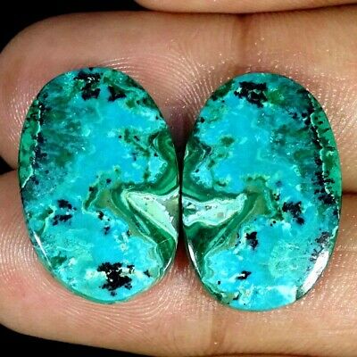 19.60cts Natural Blue Azurite Oval Pair Cabochon Loose Gemstone